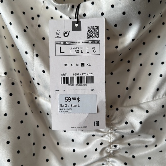 NEW Zara Satin Draped Black & White Polka Dot Halter Dress with Ruched Bottom - Picture 14 of 14